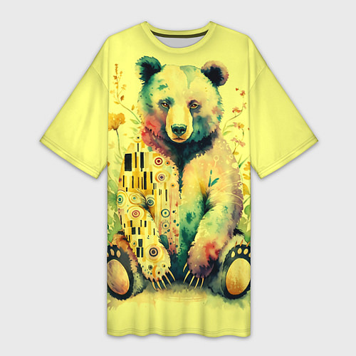 Женская длинная футболка Медведь с узорами в стиле Климта / 3D-принт – фото 1