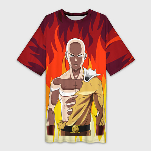 Женская длинная футболка Saitama in fire / 3D-принт – фото 1
