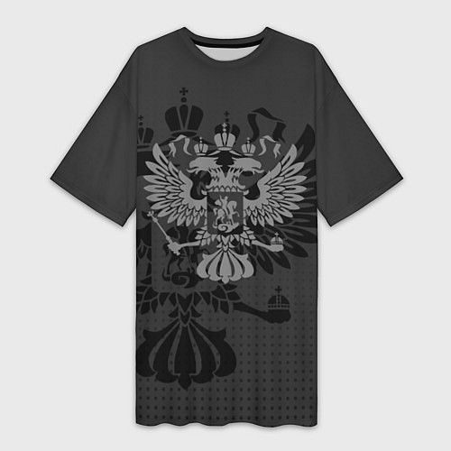 Женская длинная футболка Герб России тёмно-серый / 3D-принт – фото 1