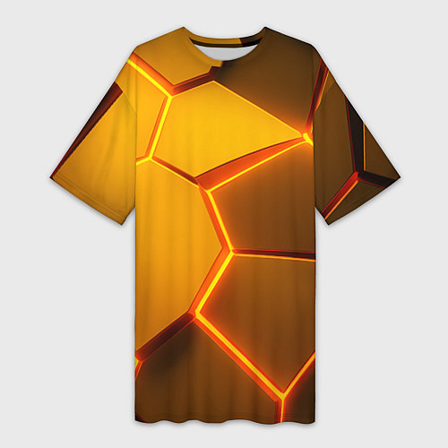 Женская длинная футболка Желтые неоновые соты - текстура / 3D-принт – фото 1