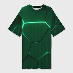 Женская длинная футболка Зеленые плиты с неоном