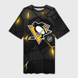 Футболка женская длинная Питтсбург Пингвинз - плиты с подсветкой, цвет: 3D-принт