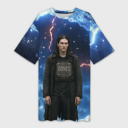 Футболка женская длинная Bones в именном бронежилете, цвет: 3D-принт