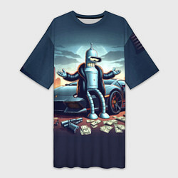 Футболка женская длинная Бендер рядом с Ламбо и рассыпанным баблом, цвет: 3D-принт