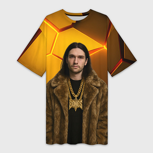 Женская длинная футболка Bones с цепью в шубе / 3D-принт – фото 1