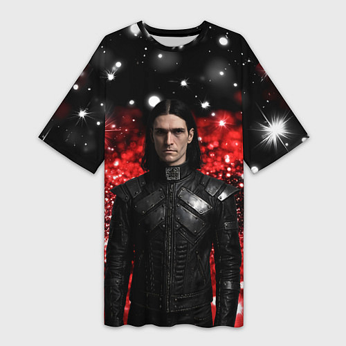 Женская длинная футболка Bones в кожаной куртке / 3D-принт – фото 1