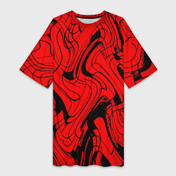Женская длинная футболка Чёрно-красный абстрактный линии
