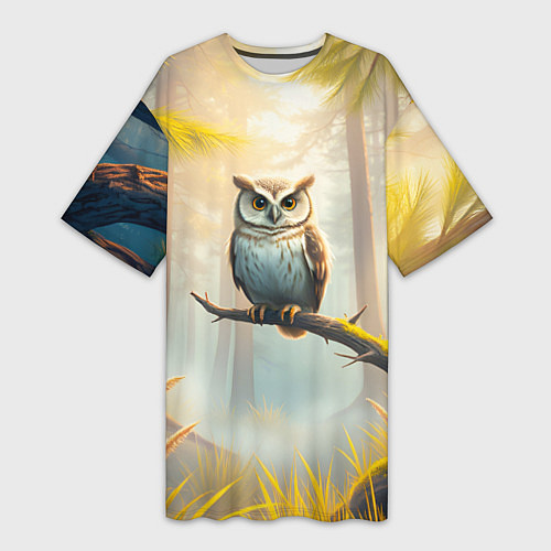Женская длинная футболка Сова в мрачном лесу / 3D-принт – фото 1