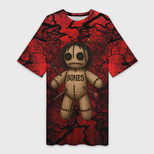 Женская длинная футболка Кукла Вуду Bones / 3D-принт – фото 1