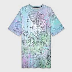 Футболка женская длинная Скетч японские дорамы, цвет: 3D-принт