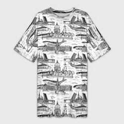 Футболка женская длинная Питер и корюшка, цвет: 3D-принт