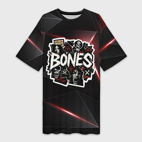 Женская длинная футболка Bones logo stickers / 3D-принт – фото 1