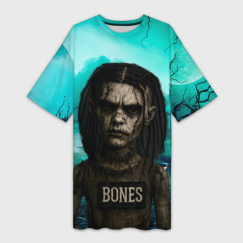 Женская длинная футболка Bones в стиле хоррор куклы / 3D-принт – фото 1