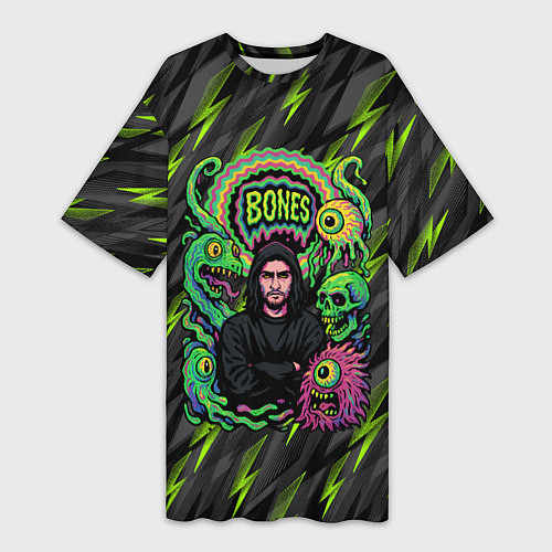 Женская длинная футболка Bones психоделический стиль / 3D-принт – фото 1
