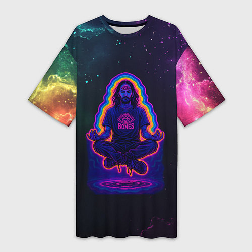 Женская длинная футболка Bones медитация в космосе / 3D-принт – фото 1