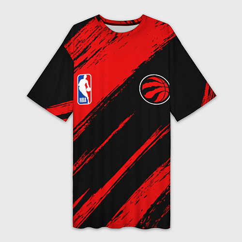 Женская длинная футболка Торонто Рэпторс - красные потертости / 3D-принт – фото 1