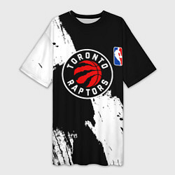 Футболка женская длинная Торонто Рэпторс - черно белые брызги, цвет: 3D-принт