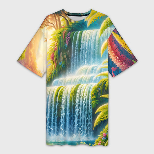 Женская длинная футболка Каскадный водопад / 3D-принт – фото 1