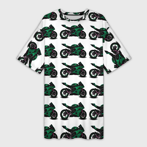 Женская длинная футболка Motorbike dark green / 3D-принт – фото 1