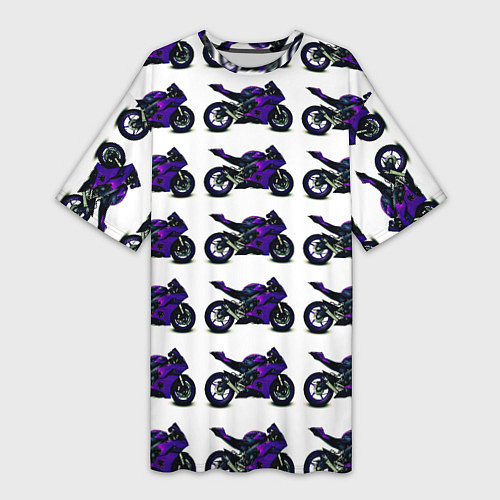 Женская длинная футболка Motorcycle purple gloss / 3D-принт – фото 1