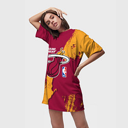 Футболка женская длинная Майами Хит - разлитая краска, цвет: 3D-принт — фото 2