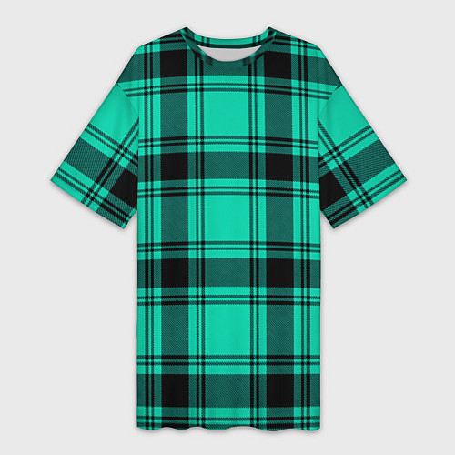 Женская длинная футболка Checkered turquoise / 3D-принт – фото 1