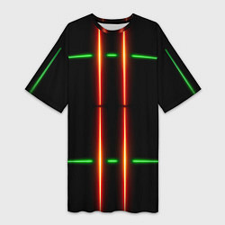 Женская длинная футболка Neon green black red line