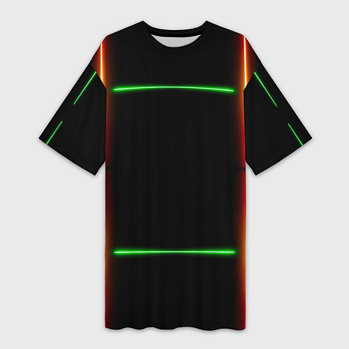 Женская длинная футболка Color black green orange lines / 3D-принт – фото 1