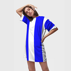 Футболка женская длинная Color white blue line, цвет: 3D-принт — фото 2