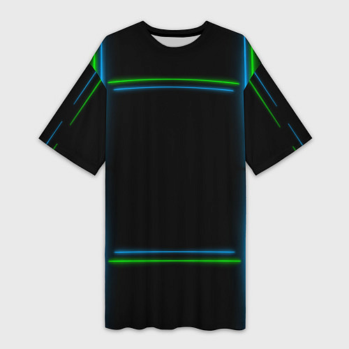 Женская длинная футболка Neon green light blue / 3D-принт – фото 1
