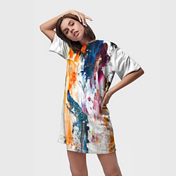 Футболка женская длинная Разноцветные мазки кисти на палитре художника, цвет: 3D-принт — фото 2