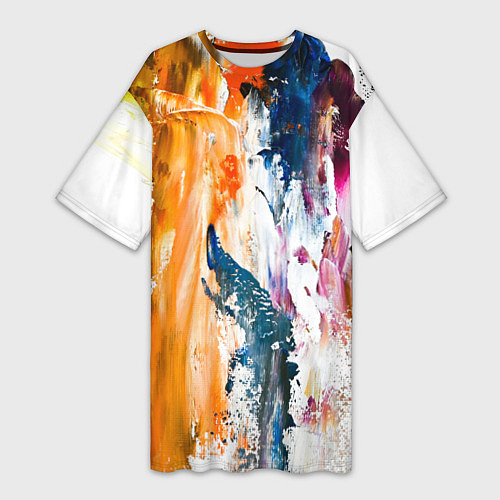 Женская длинная футболка Разноцветные мазки кисти на палитре художника / 3D-принт – фото 1