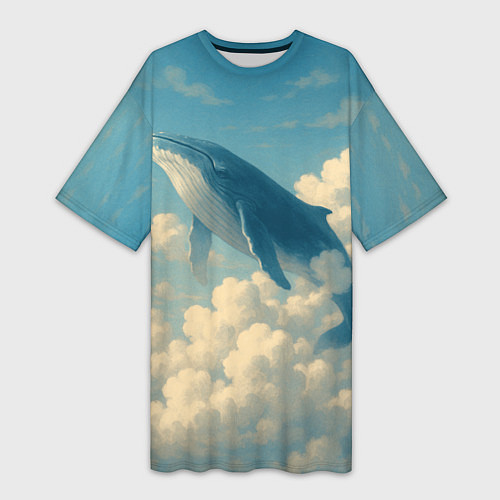 Женская длинная футболка Кит в облаках / 3D-принт – фото 1