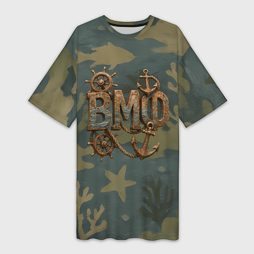 Женская длинная футболка ВМФ старые буквы / 3D-принт – фото 1