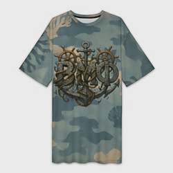 Футболка женская длинная ВМФ и большой якорь, цвет: 3D-принт