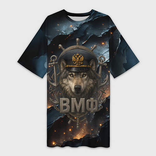 Женская длинная футболка Волк морской пехотинец ВМФ / 3D-принт – фото 1