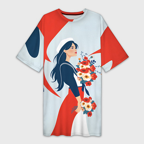 Женская длинная футболка Морячка встречает своего / 3D-принт – фото 1