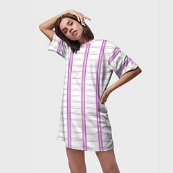 Футболка женская длинная Color white cage pink line, цвет: 3D-принт — фото 2