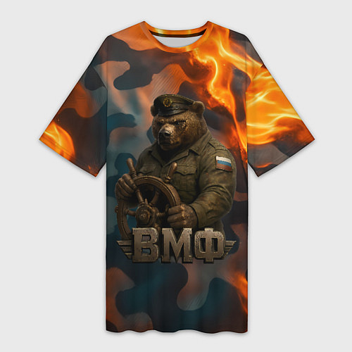 Женская длинная футболка Медведь у штурвала МВФ / 3D-принт – фото 1