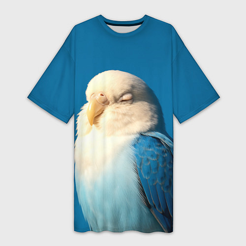 Женская длинная футболка Волнистый попугай - синий / 3D-принт – фото 1