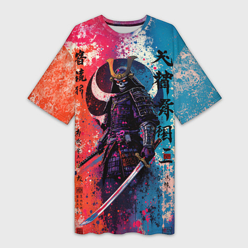 Женская длинная футболка Призрачный самурай - краски / 3D-принт – фото 1