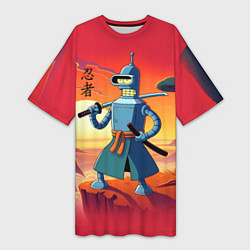 Футболка женская длинная Бендер ниндзя в Японском пейзаже, цвет: 3D-принт
