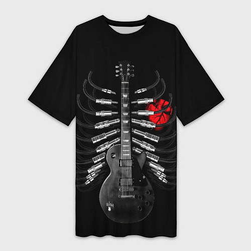 Женская длинная футболка Rock guitar ribs / 3D-принт – фото 1