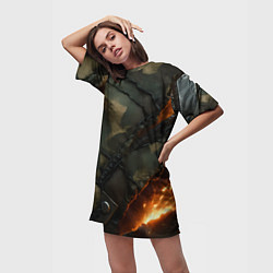 Футболка женская длинная Разорванный камуфляж с огнем, цвет: 3D-принт — фото 2