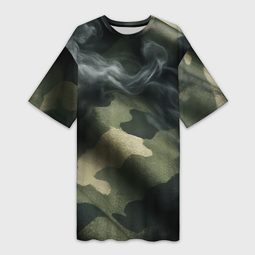 Женская длинная футболка Камуфляжная ткань с дымом / 3D-принт – фото 1