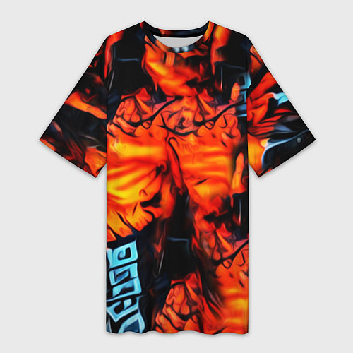 Женская длинная футболка Абстрактная текстура рыжего пламени / 3D-принт – фото 1