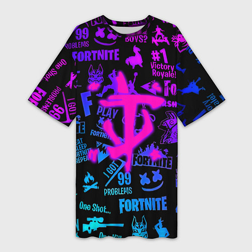 Женская длинная футболка Fortnite x doom neon logo / 3D-принт – фото 1