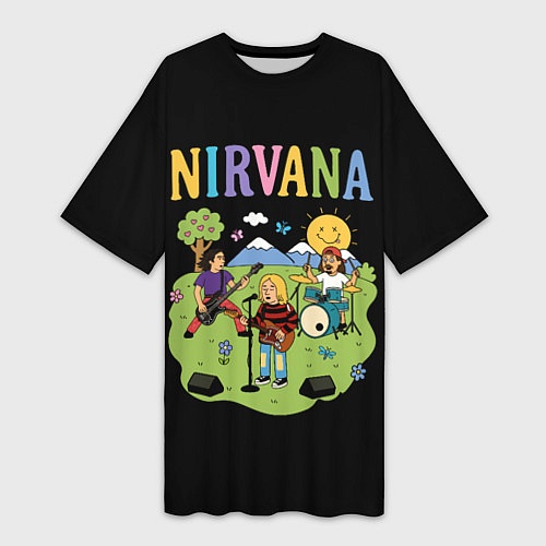 Женская длинная футболка Нирвана мультяшный стиль / 3D-принт – фото 1