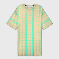 Женская длинная футболка Color beige cage blue stripes