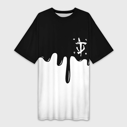 Женская длинная футболка Doom logo жидкие краски / 3D-принт – фото 1